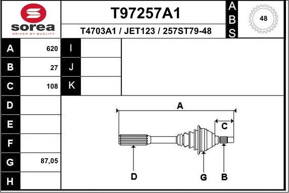 EAI T97257A1 - Приводний вал autozip.com.ua