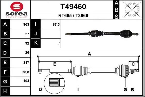 EAI T49460 - Приводний вал autozip.com.ua