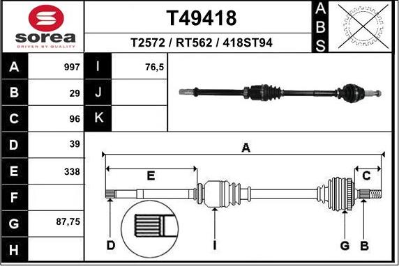 EAI T49418 - Приводний вал autozip.com.ua