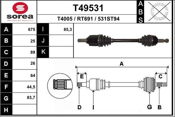 EAI T49531 - Приводний вал autozip.com.ua