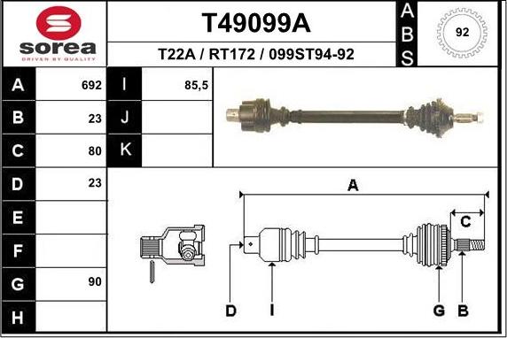 EAI T49099A - Приводний вал autozip.com.ua