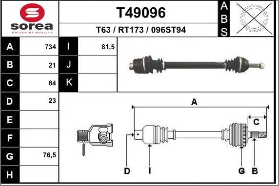 EAI T49096 - Приводний вал autozip.com.ua