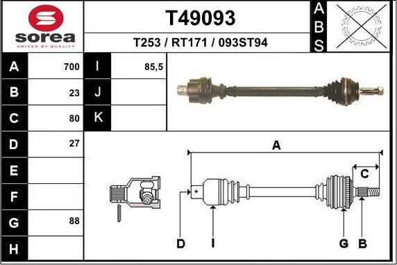 EAI T49093 - Приводний вал autozip.com.ua