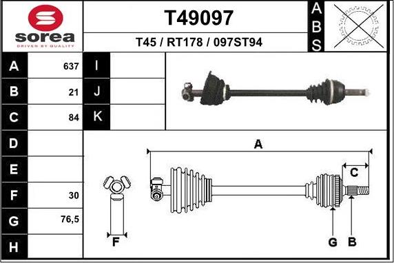 EAI T49097 - Приводний вал autozip.com.ua