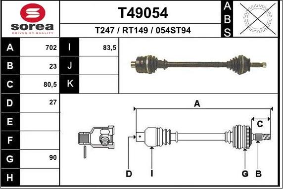 EAI T49054 - Приводний вал autozip.com.ua