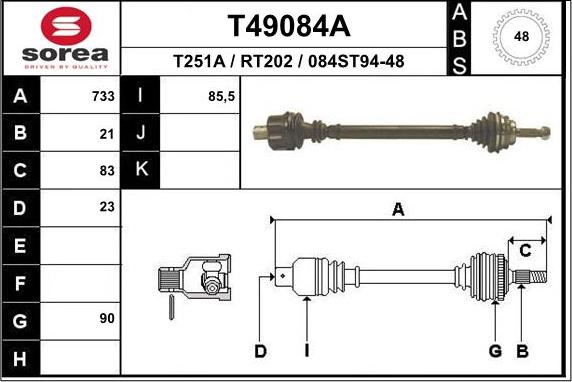 EAI T49084A - Приводний вал autozip.com.ua