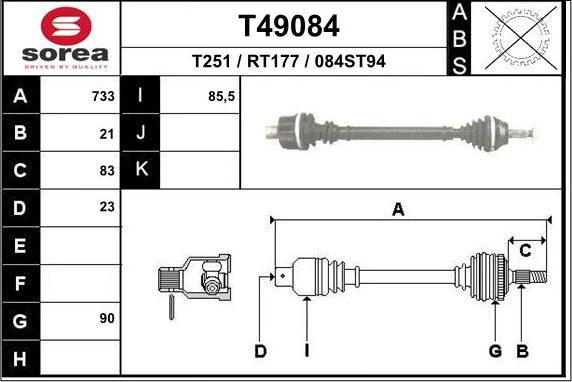 EAI T49084 - Приводний вал autozip.com.ua