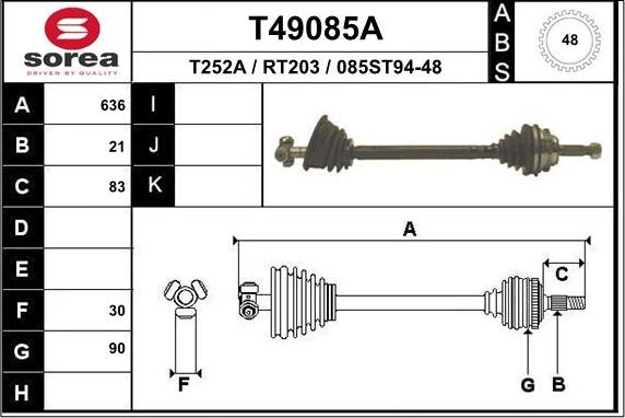 EAI T49085A - Приводний вал autozip.com.ua