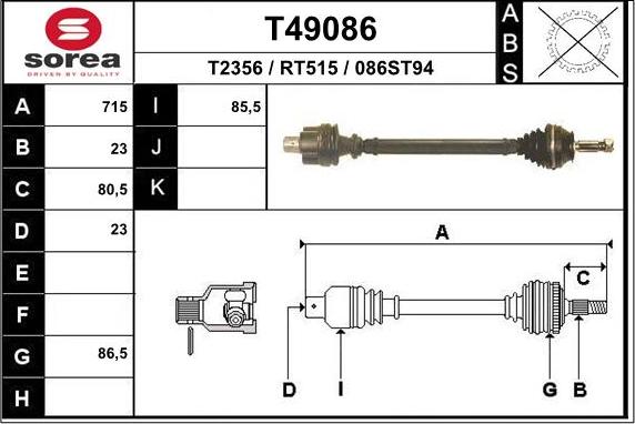 EAI T49086 - Приводний вал autozip.com.ua