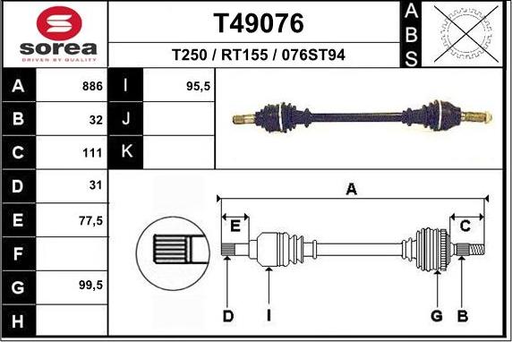 EAI T49076 - Приводний вал autozip.com.ua