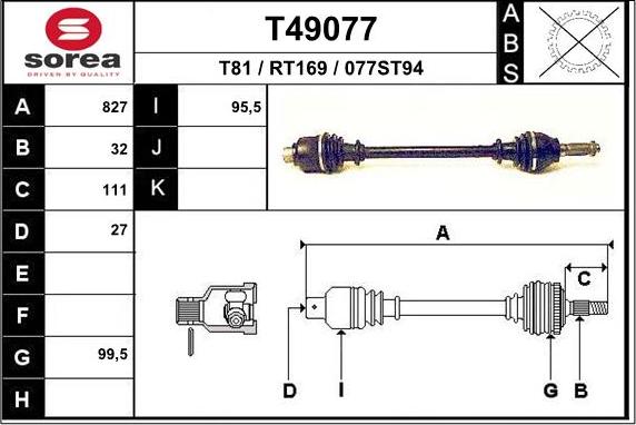 EAI T49077 - Приводний вал autozip.com.ua