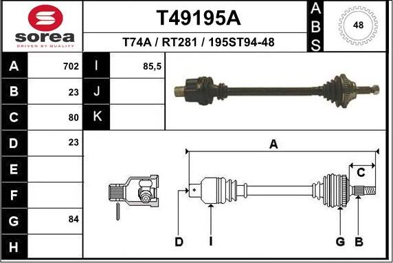 EAI T49195A - Приводний вал autozip.com.ua