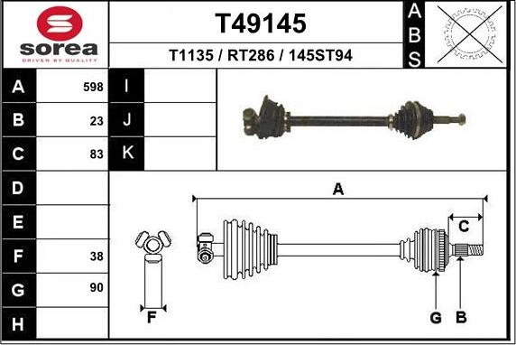 EAI T49145 - Приводний вал autozip.com.ua