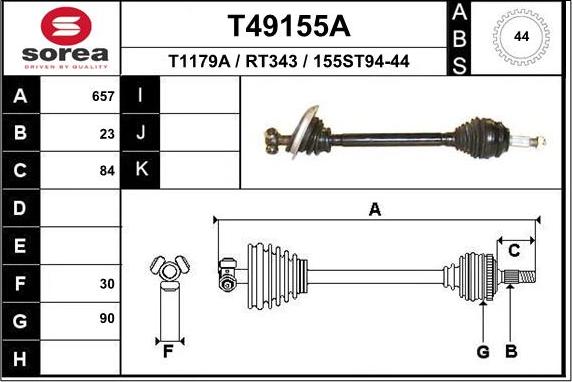 EAI T49155A - Приводний вал autozip.com.ua