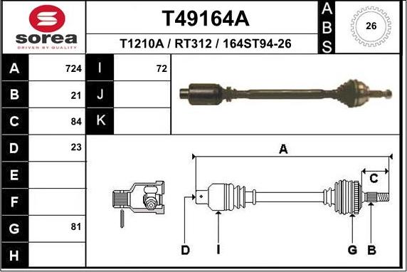 EAI T49164A - Приводний вал autozip.com.ua