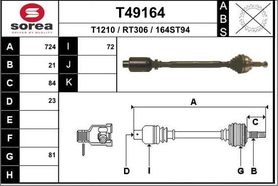 EAI T49164 - Приводний вал autozip.com.ua