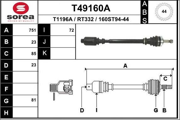 EAI T49160A - Приводний вал autozip.com.ua