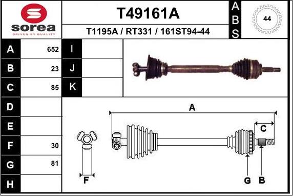 EAI T49161A - Приводний вал autozip.com.ua