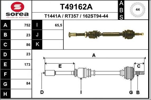 EAI T49162A - Приводний вал autozip.com.ua