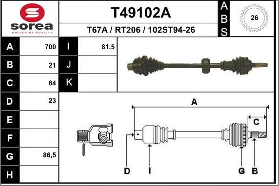 EAI T49102A - Приводний вал autozip.com.ua