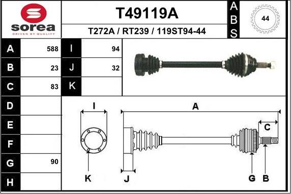 EAI T49119A - Приводний вал autozip.com.ua