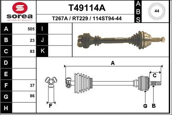 EAI T49114A - Приводний вал autozip.com.ua