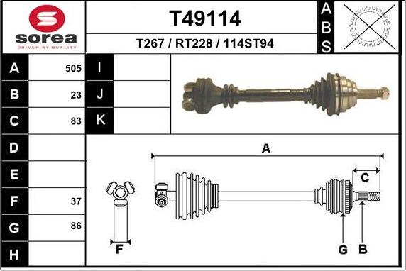 EAI T49114 - Приводний вал autozip.com.ua