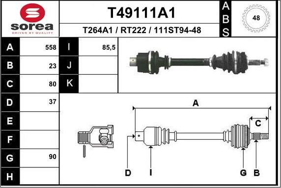 EAI T49111A1 - Приводний вал autozip.com.ua