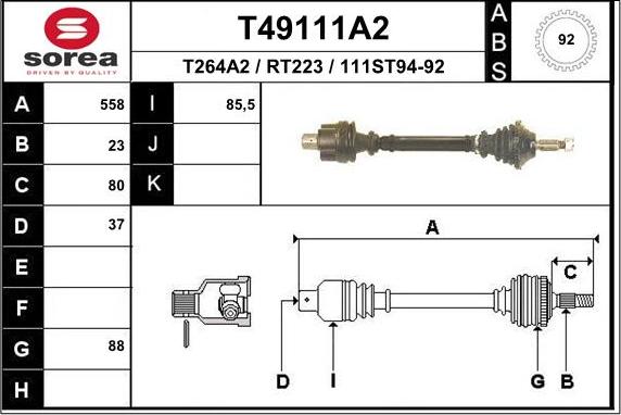 EAI T49111A2 - Приводний вал autozip.com.ua