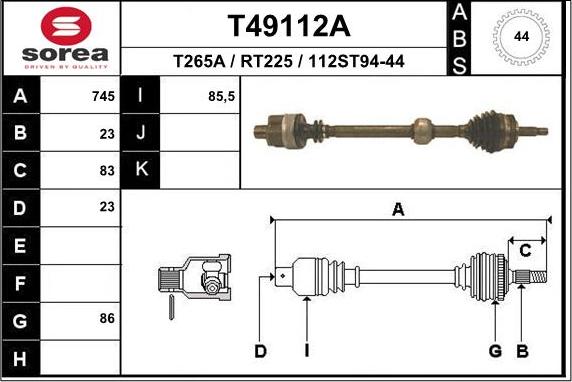 EAI T49112A - Приводний вал autozip.com.ua