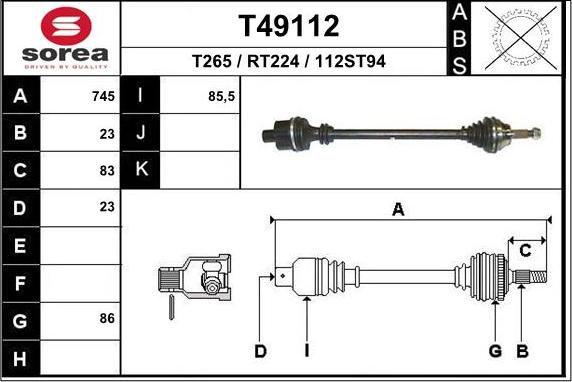 EAI T49112 - Приводний вал autozip.com.ua