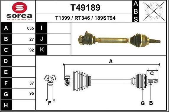 EAI T49189 - Приводний вал autozip.com.ua