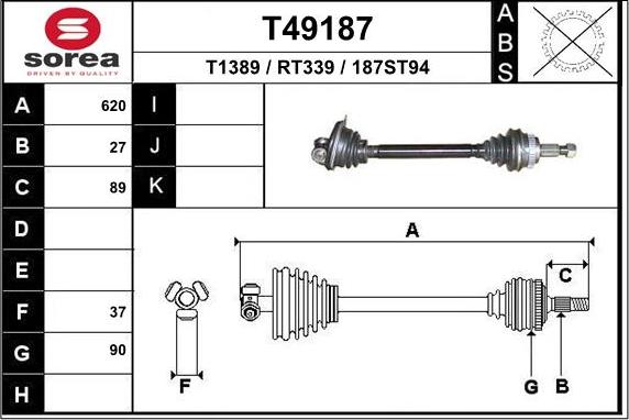 EAI T49187 - Приводний вал autozip.com.ua