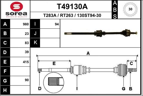 EAI T49130A - Приводний вал autozip.com.ua