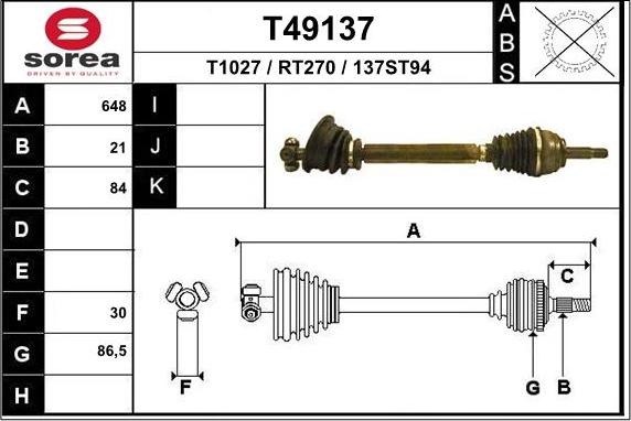 EAI T49137 - Приводний вал autozip.com.ua