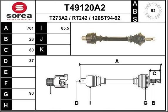 EAI T49120A2 - Приводний вал autozip.com.ua