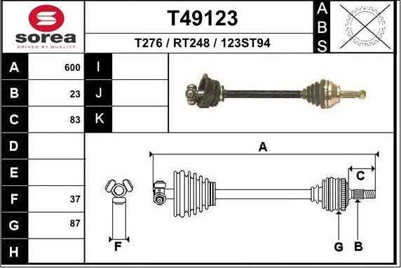 EAI T49123 - Приводний вал autozip.com.ua