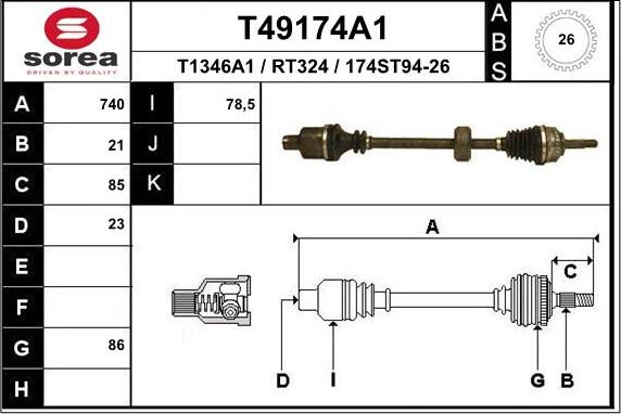 EAI T49174A1 - Приводний вал autozip.com.ua