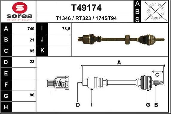 EAI T49174 - Приводний вал autozip.com.ua