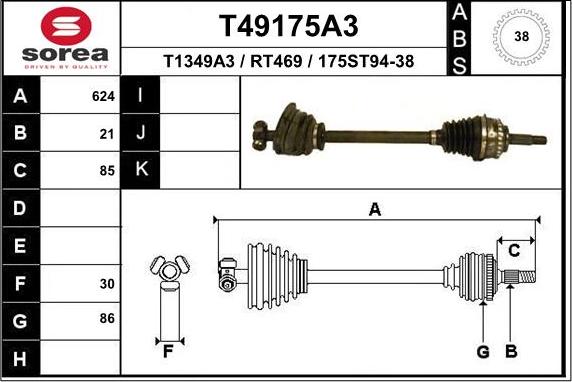 EAI T49175A3 - Приводний вал autozip.com.ua