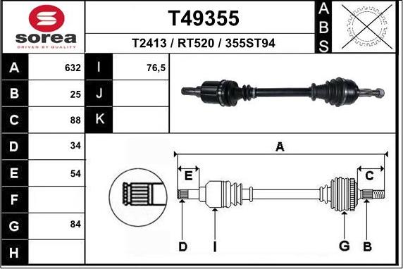 EAI T49355 - Приводний вал autozip.com.ua