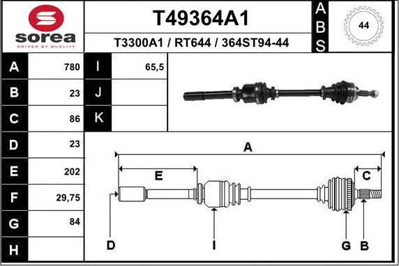 EAI T49364A1 - Приводний вал autozip.com.ua