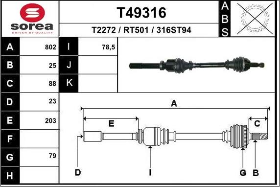 EAI T49316 - Приводний вал autozip.com.ua