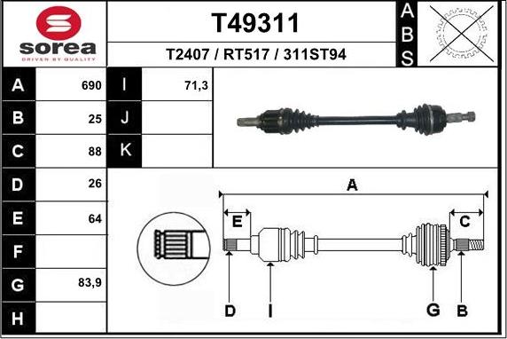 EAI T49311 - Приводний вал autozip.com.ua