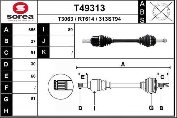 EAI T49313 - Приводний вал autozip.com.ua