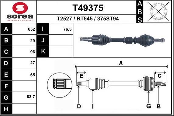 EAI T49375 - Приводний вал autozip.com.ua