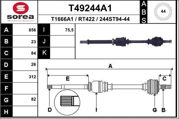 EAI T49244A1 - Приводний вал autozip.com.ua