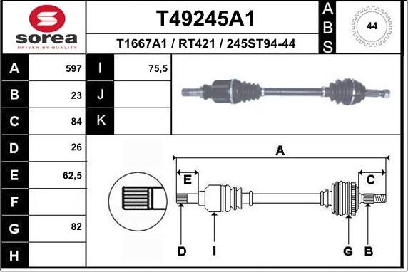 EAI T49245A1 - Приводний вал autozip.com.ua