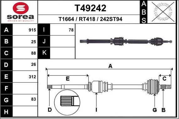 EAI T49242 - Приводний вал autozip.com.ua