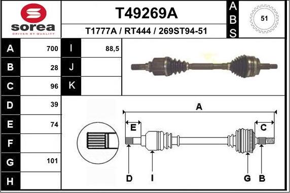 EAI T49269A - Приводний вал autozip.com.ua